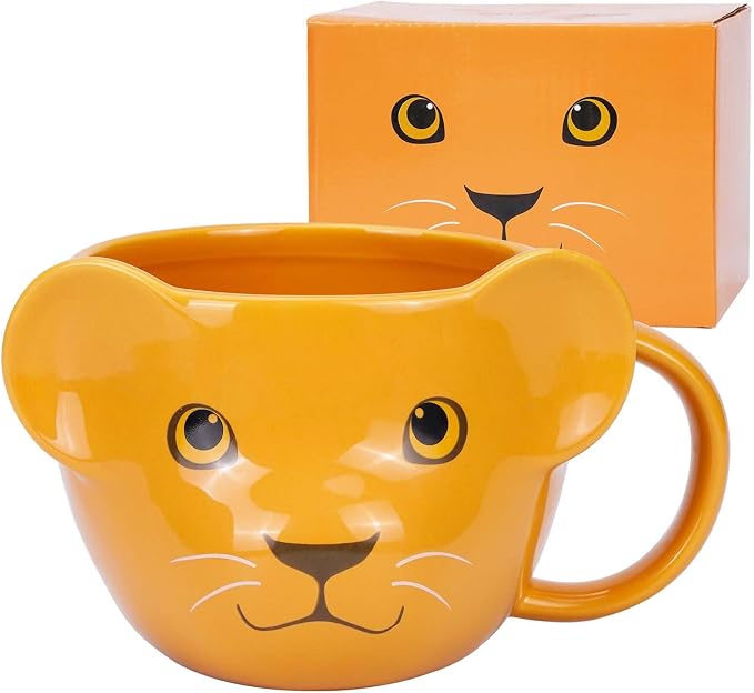 Lion Mug 16 oz Cute Ceramic Coffee Mug 3D Porcelain Tea Cup for Women Kawaii Gifts for Christmas, Housewarming, Holidays, Birthdays, Men, Kids, Friends Yellow by ToCooTo