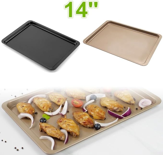 Nonstick Tray 14 Inch Carbon Cookie Sheet Pan for Bread Cake and Pastry, Rectangular Oven Bakeware, Scratch Resistant Easy Clean for Home Bakery(Black) - Image 2