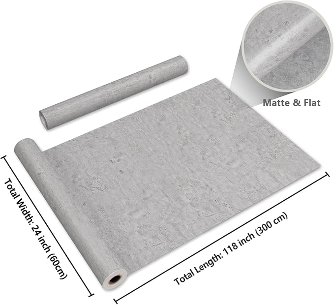 CRE8TIVE 24"x118" Wide Grey Concrete Wallpaper Peel and Stick Removable Cement Contact Paper Thick Texture Self Adhesive Waterproof Paper Roll for Countertop Cabinet Industrial Decorative Vinyl Film - Image 8