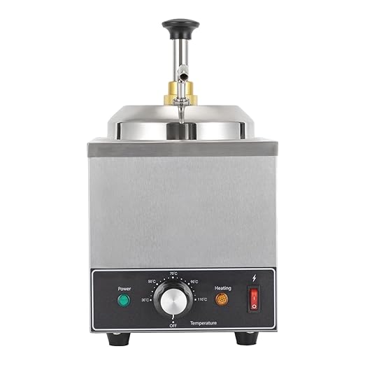 Condiment Pump Dispenser, 2L/2.1QT Stainless Steel Sauce Pump Dispense, Chocolate Dispenser Warmer, Condiment Pump Station, Pump Dispenser for Ketchup Dressing Syrup Chocolate, Adjustable Temperature