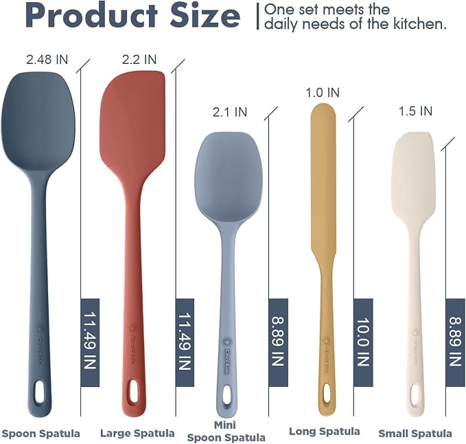 ChefAide 5 Pieces Silicone Spatula Set, Food Grade Rubber Spatula, Upgrade Strong Handle with Ergonomic Grip, Heat Resistant Up to 600°F for Nonstick Cookware, Cooking - Image 2