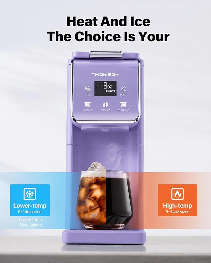 K Cup Coffee Maker, Single Serve Hot & Iced for K-Cup & Grounds | 52oz Removable Reservoir, Single Cup Coffee Maker with Bold Setting, 6-14oz Brew Sizes, Reusable Filter, Compact, Purple - Image 2