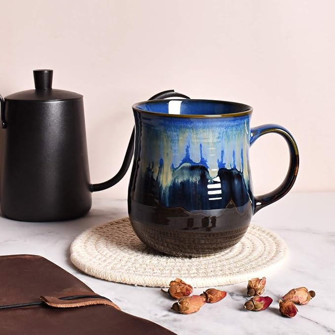 Bosmarlin Large Ceramic Coffee Mug, Blue Big Tea Cup for Office and Home, 21 Oz, Dishwasher and Microwave Safe, 1 PCS - Image 4