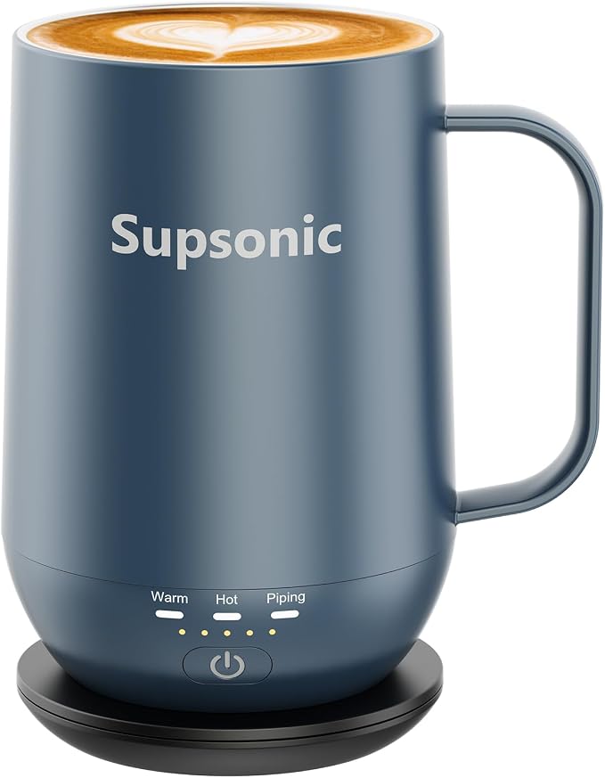 Supsonic - 16oz Self Heating Coffee Mug, Smart Heated Coffee Mug Faster Direct-Contact Heating Up to 149°F, Coffee Mug Warmer Set with Auto Shut-Off - Gifts for Men Women | S2 by Supsonic
