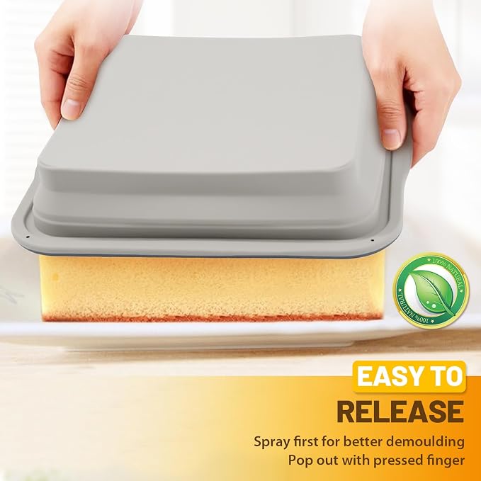 7x7 Silicone Square Cake Pan with Metal Reinforced Edge, Nonstick Brownie Baking Pan, BPA Free, Oven Safe Flexible Silicone Mold, Suitable for Making Cakes, Brownies, Bread, Pie, Lasagna - Image 5