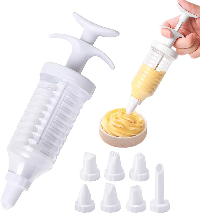Suuker Cake Decorating Gun, Cupcake Icing Piping Kit, Cake Decorating Kit with 8 Piping Tips, Cupcake Injector/Decorating Icing Set, White