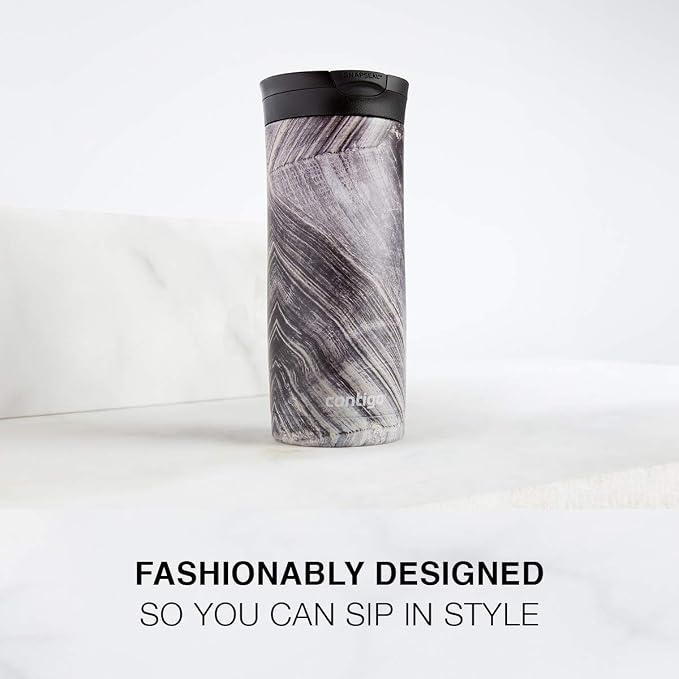 Contigo Huron 16oz Vacuum-Insulated Stainless Steel Travel Mug, Leak-Proof Lid, Keeps Drinks Hot or Cold for Hours, White Marble Finish, Fits Most Cup Holders & Brewers - Image 2