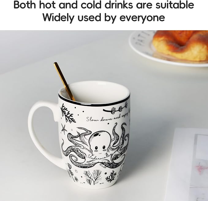 Cute Gifts 16 oz Coffee Mug Sea Turtle and Octopus, Funny Boho Tea Mugs for Women, Large Ceramic Coffee Cups for Chrismas - Image 3