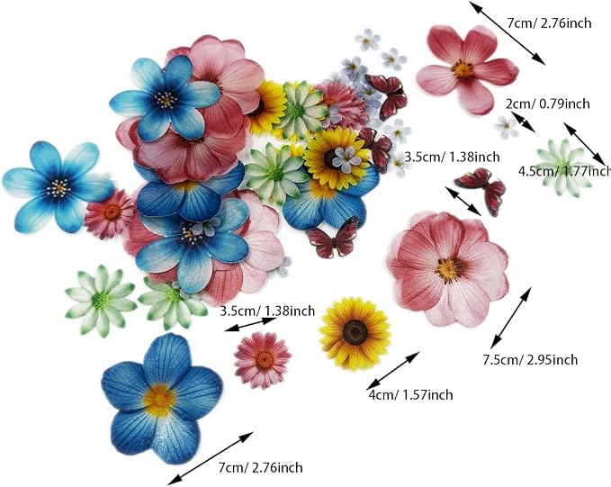 Set of 60 Edible Flowers & Leaf Cupcake Toppers Wedding Cake Party Food Decoration Mixed Size & Colour for Anniversary - Image 5