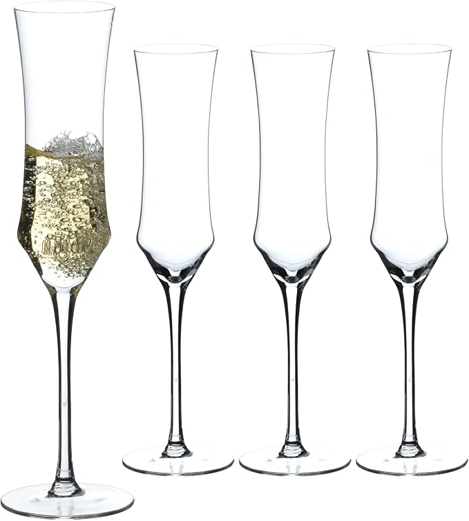 BACLIFE Hand Blown Crystal Champagne Flutes, Sparkling Champagne Glasses Set of 4, 7 oz by BACLIFE