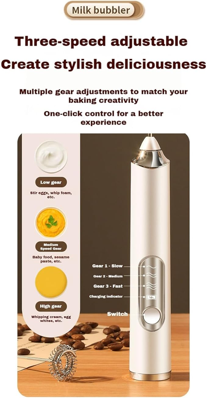 YooHooPo rechargeable milk frother handheld - 3-speed wireless electric whisk for coffee,milk & cream,usb charging