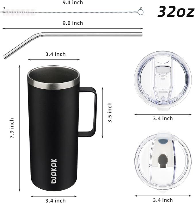 BJPKPK 32oz Insulated Coffee Mug with Handle, Stainless Steel Travel Mug | Keeps Drinks Hot & Cold, Double Wall Vacuum, 2 Lids Included, BPA-Free Coffee Tumbler for Home, Office & Travel - Image 5