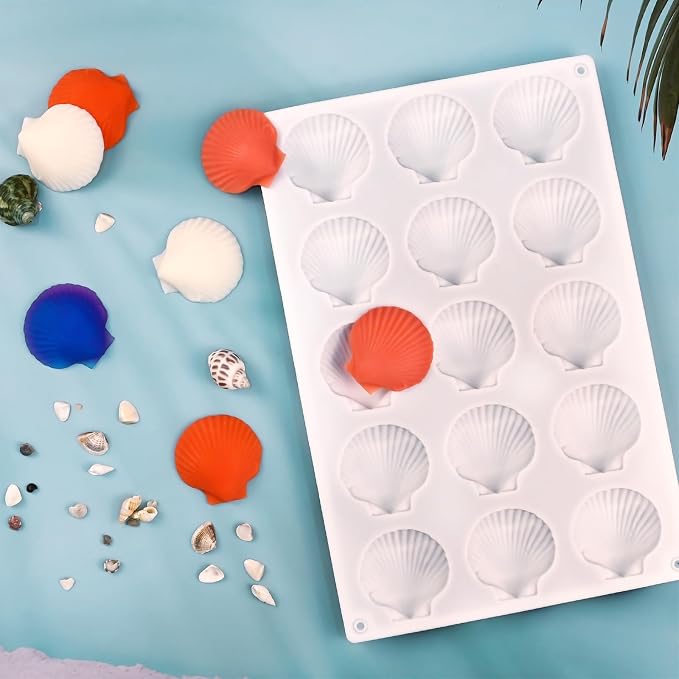 15-Cavity Silicone Seashell Mold, Shell Shaped Chocolate Molds | Non-Stick Marine Theme Molds for Biscuit Baking Cake Decora Resin Jewelry Making Candle Soap-Reusable Shell Mold (White) - Image 5