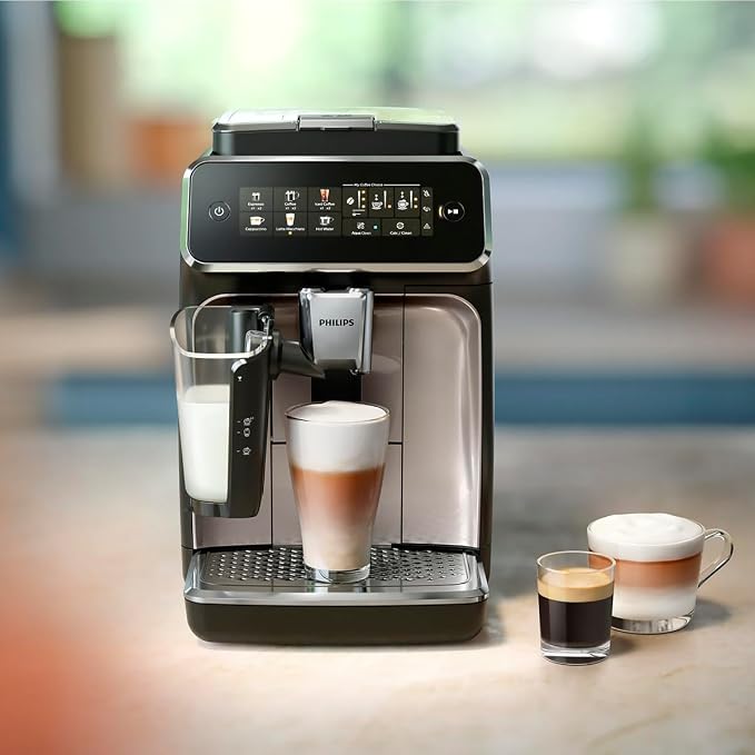 PHILIPS 3300 Series Fully Automatic Espresso Machine - LatteGo Milk System, 5 Coffee Varieties, Intuitive Touch Display, SilentBrew, 100% Ceramic Grinder, AquaClean Filter, Glossy Black (EP3347/90) - Image 2