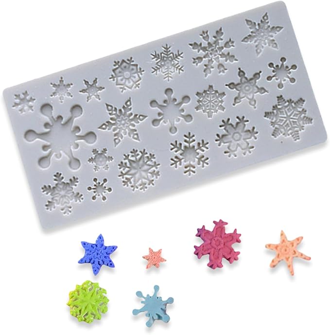 1 Pcs Snowflake Silicone Molds for Chocolate Candy Soap Baking 20-Cavity Reusable Various Shape Snowflake Molds for Making Gummy Candy Gelatin Ice Cubes Biscuits Cake Decorating