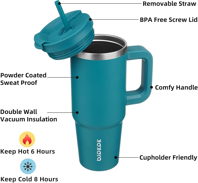 BJPKPK 30 oz Insulated Tumbler with Handle & Straw, Stainless Steel | Double Wall Vacuum Insulation, Leak Proof, BPA Free, Dishwasher Safe, Cupholder Friendly, Travel & Outdoor, Laguna - Image 2