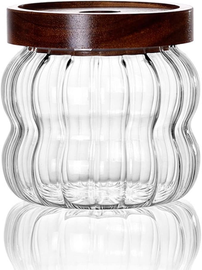 Glass Food Storage Container Jar with Airtight Seal Acacia Wood Lids Clear Glass canister Coffee,Tea,Spice Containers Sugar,Cookies,Nuts,Snack,Candy Jar by LUCKTE