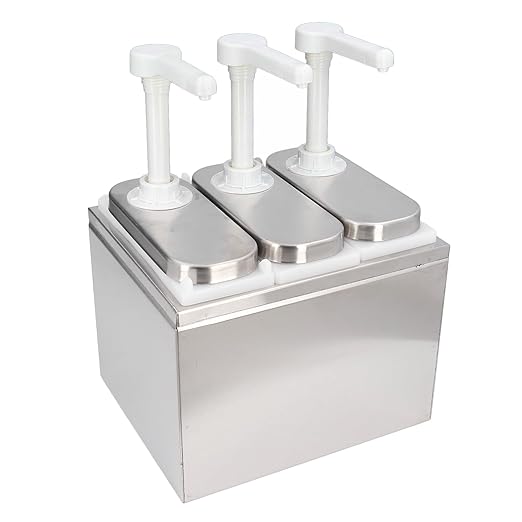 Condiment Pump Dispenser, 1L Single Jars Stainless Steel Sauce Dispenser Pump Ketchup Pump Dispenser Davinci Syrup Sauce Pump Container Salad Pump Container (3 Pumps)