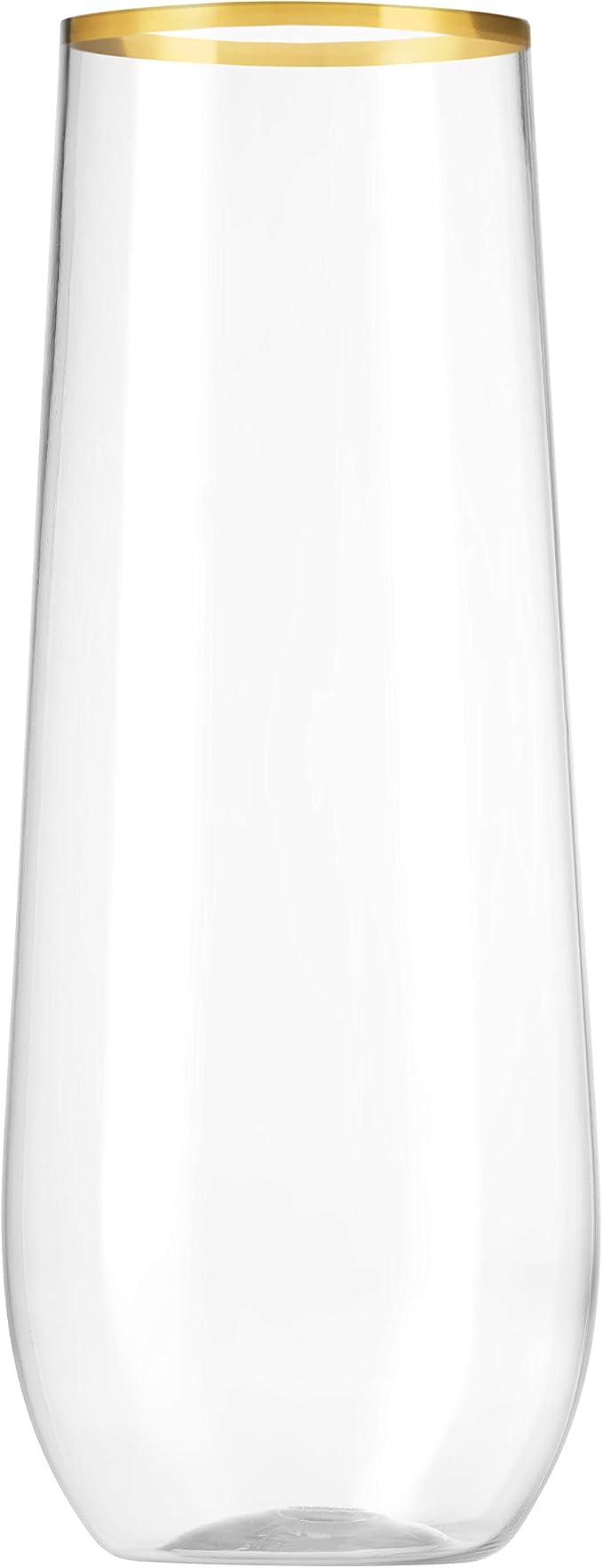 Munfix 48 Pack Stemless Plastic Champagne Flutes Disposable 9 Oz Gold Rim Clear Plastic Toasting Glasses Shatterproof Recyclable and BPA-Free - Image 2