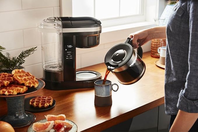 KitchenAid 12 Cup Drip Coffee Maker with Spiral Showerhead, KCM1208 | Onyx Black, Even Saturation for Rich Coffee Flavor, Easy-to-fill Removable Water Tank, Programmable Warming Plate - Image 4