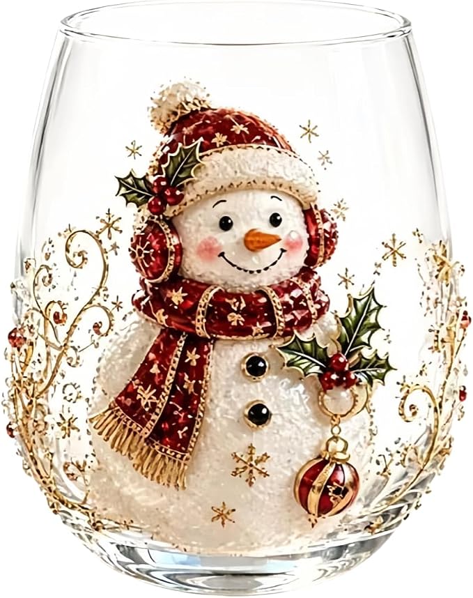 Christmas 3D Raised Glass Cup, Stemless Santa Wine Glass, Luxury Holiday Glassware for Coffee Tea Juice Milk Drinks by Unknown