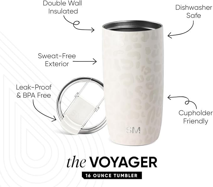 Simple Modern Travel Coffee Mug with Lid | 16oz | Leopard | Voyager Coffee Cup, Coffee Tumbler for Hot & Iced Drinks | Insulated Stainless Steel Travel Mug | Cream Leopard - Image 4