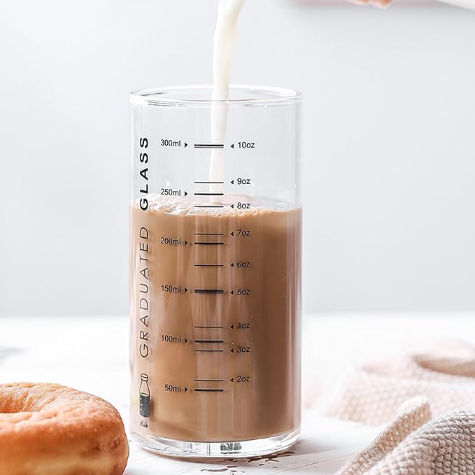 Cup With Measurements for Drinking,10 OZ Drinking Glass With Measurements for Milk,Juice,Milkshake, Vegetable, Coffee, Ice Cream,for Elderly, Beginners, Weight Loss by Unknown