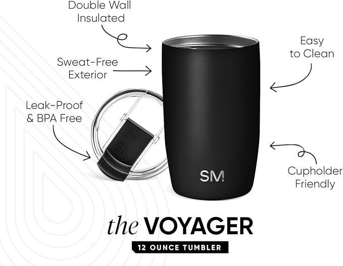 Simple Modern Travel Coffee Mug with Lid | 12oz | Black | Voyager Coffee Cup, Coffee Tumbler for Hot & Iced Drinks | Insulated Stainless Steel Travel Mug | Midnight Black - Image 2
