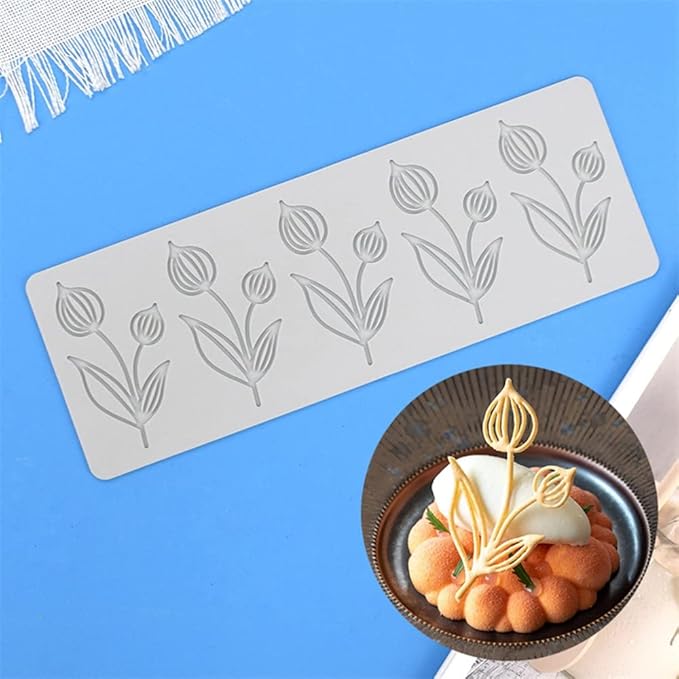 TUKE Tulip Flower Silicone Mold 3D Baking Fondant Lace Pad Cake Silicone Mold Cake Fondant Clay Molds Tulip_10.48 x 3.52 x 0.12 inches BH0957