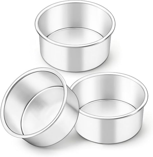 LIANYU 4 Inch Cake Pan Set of 3, Stainless Steel Mini Round Baking Pans | Non Toxic Small Metal Bakeware Tins, Leak-proof, Dishwasher Safe, Ideal for Birthday Wedding Christmas Party by LIANYU