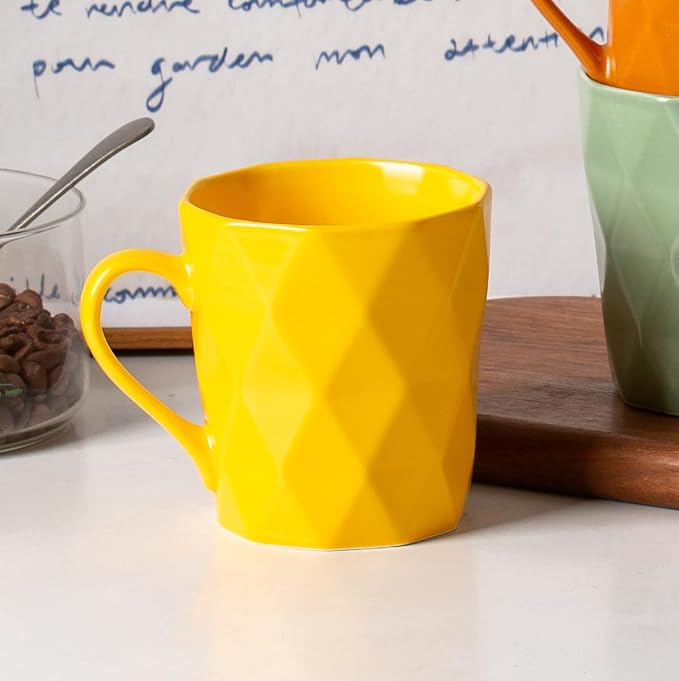 11 Ounce Porcelain Mugs, Set of 6, Tea and Cocoa Mug Set, Matte (Yellow) - Image 3