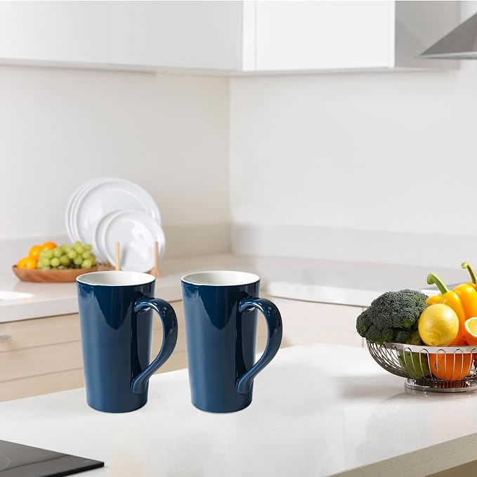 20 OZ Simple Pure Blue Mug (Set of 2) Plain Large Tall Ceramic Milk Tea Coffee Mug with Handle as A Gift for Dad Mom Friends, 2pcs - Image 6