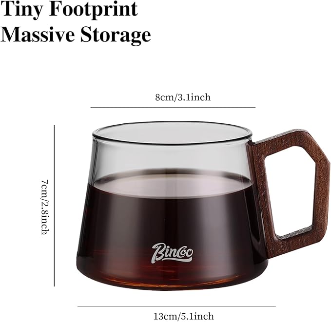 Bincoo Glass Cappuccino Cups 12oz/340ml with Coffee Scoop,Thickened Clear Glass Coffee Mug with Wooden Handle for Espresso,Latte,Tea