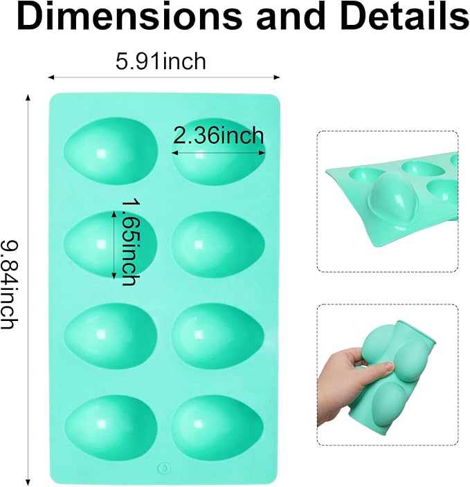 2 Pack Silicone Egg Molds 8 Cavity Easter Silicone Candy Mold 3D Egg-Shaped Silicone Baking Mold for Chocolate, Jello, Mini Cakes, DIY Desserts, Candy, Ice, Pudding, Baking (2, Green) - Image 3