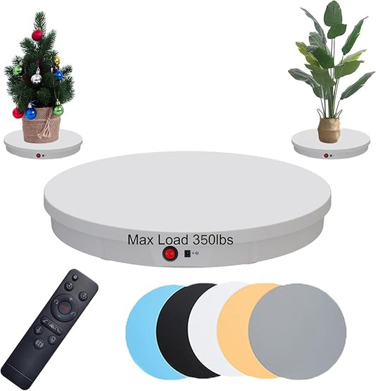 JAYEGT Motorized Rotating Display Stand, 350Lbs Load，360 Degree Electric Rotating Potography Turntable for Products Display，Live Show， Remote Control +5 Colors Backgrounds (White / 20.5inch /Wired)