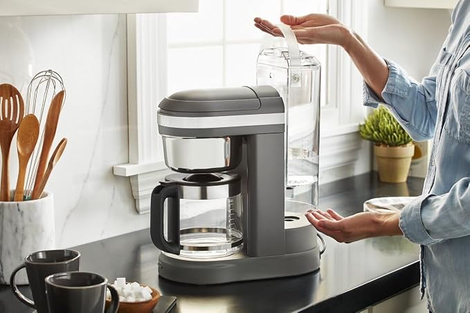 KitchenAid 12 Cup Drip Coffee Maker with Spiral Showerhead, KCM1208 | Matte Grey, Even Saturation for Rich Coffee Flavor, Easy-to-fill Removable Water Tank, Programmable Warming Plate - Image 5