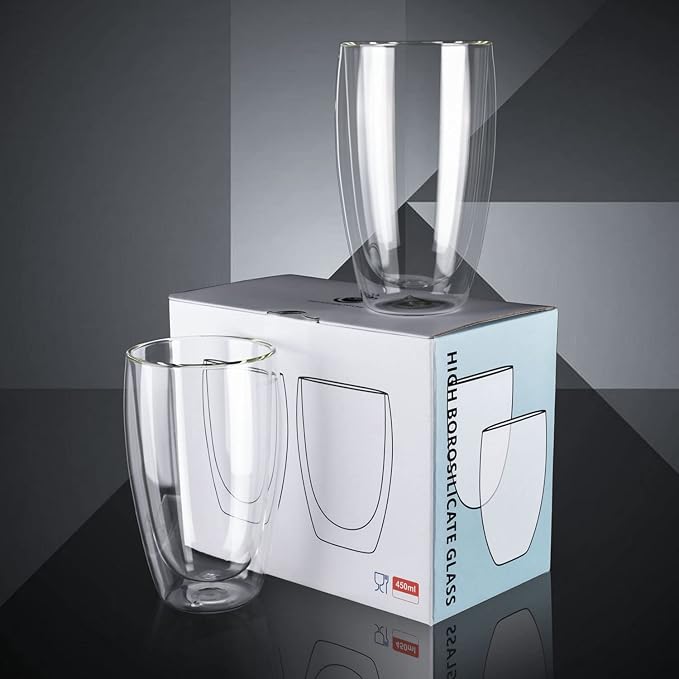 Set of 2 Double Wall Glass Coffee Mugs (15oz) - Insulated Clear Borosilicate Glass Cups for Latte, Cappuccino, Tea, and Espresso - Heat Resistant Glassware Gift for Christmas & Birthday - Image 4
