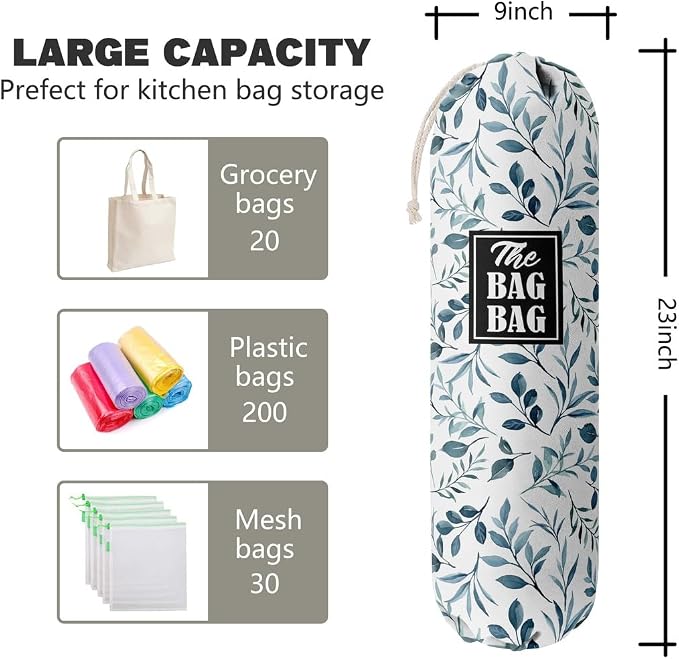 The Bag Grocery Bag Holder, Leafage Grocery Bags Holder Organizer, Wall Mount Plastic Bags Storage Container Dispensers, Kitchen Gifts For Women Family Friends Grandma Mom(E-6) - Image 2