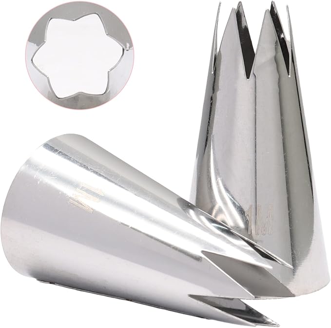 1M Piping Tips Set for Cake Decorating - 5 Piece Stainless Steel Star Nozzles for Buttercream, Icing, Cupcakes & Cookies