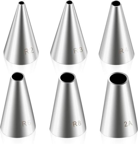 6pcs Cake Piping Tips, Cake Decorating Supplies Piping Tips, Piping Nozzles Decorating Tips, Baking Tools For Buttercream, Icing, Birthday Cake, Cupcake, DIY Art(2mm,3mm,4mm,6mm,8mm)