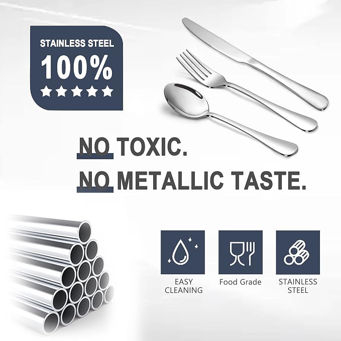 24-Piece Silverware Set, Flatware Set for 8, Food-Grade Stainless Steel Tableware Cutlery Set, Mirror Finished Utensil Sets for Home Restaurant - Image 4