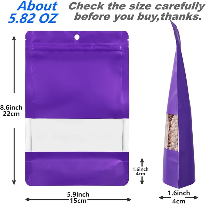 60 Pack Stand up Matte Metallic Storage Bags with Clear Front Window Heat-Sealable Resealable Solid Color Pouches for Food Storage Containers Organizer(Purple,5.9 * 8.6 inch,Pack of 60) - Image 3