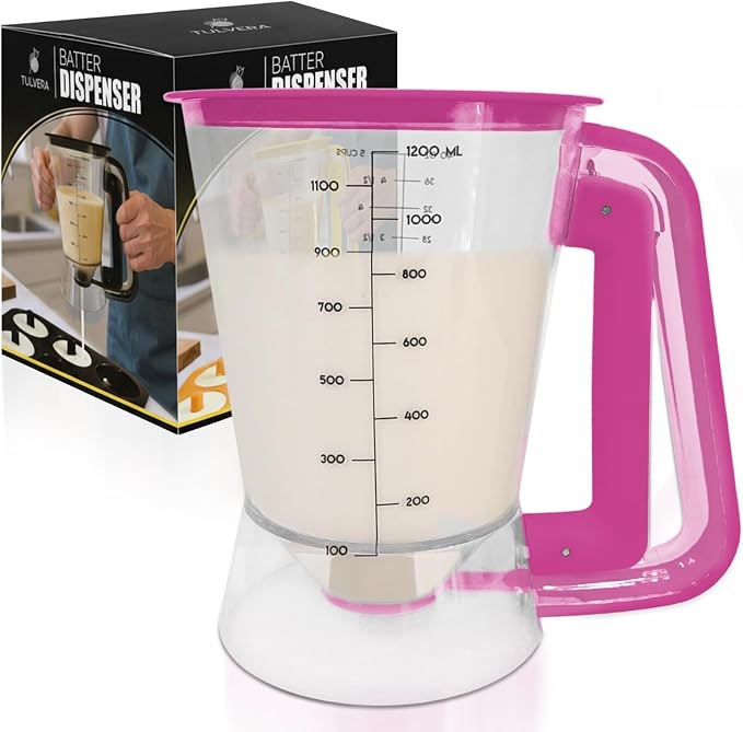 Pancake Batter Dispenser | 5-Cup Mix Pourer for Pancakes, Waffles, Crepes, Muffins, Cupcakes | Squeeze Handle, Portion Control Pitcher, Durable Drip-Free Design | Baking Accessories (Raspberry Purple) by Tulvera