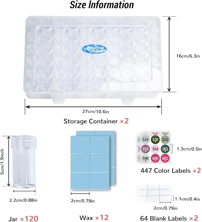 Diamond Painting Storage Containers - 2 Packs 60 Jars Bead Organizer With Labels for Art Accessories and Diamond Dots