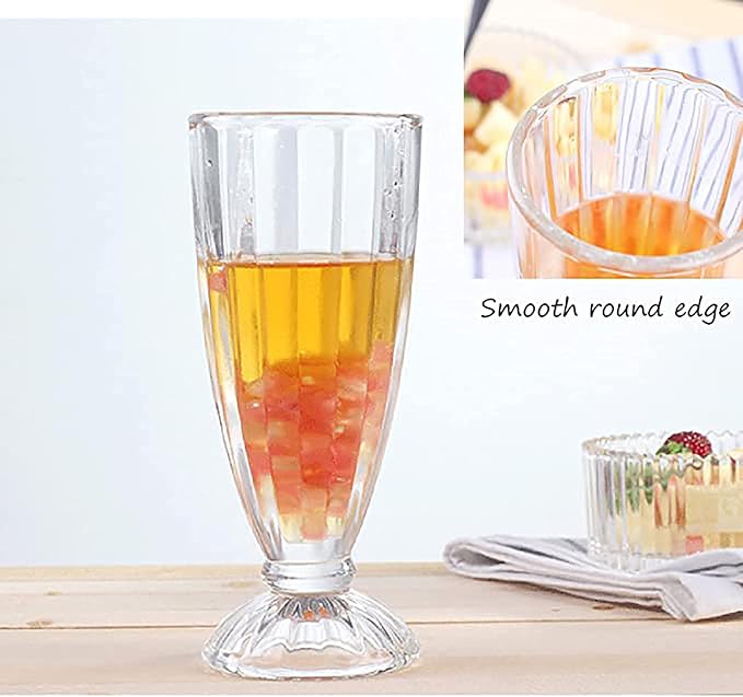 Cedilis Set of 6 Milkshake Glass, 12oz Old Fashion Sundae Cups, Retro Ice Cream Float Glasses, Heavy Base Soda Fountain Glassware with 6 Long Stainless Steel Spoons - Image 4