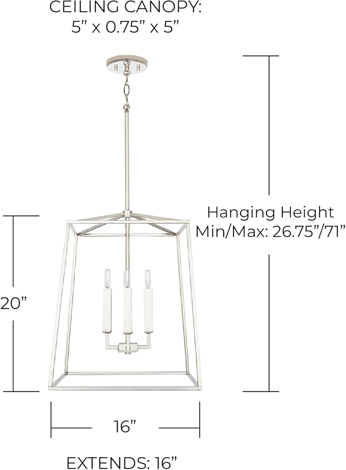 Capital Lighting 537642PN Thea Lantern Foyer Pendant, 4-Light 240 Total Watts, 20" H x 16" W, Polished Nickel - Image 3