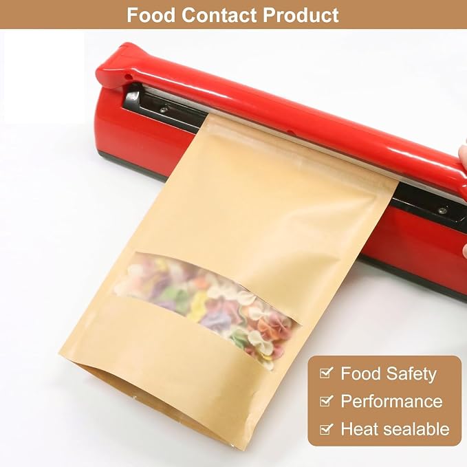SumDirect Kraft Stand Up Pouches - 50Pcs Resealable Kraft Paper Stand Up Bags with Window, Zipper Food Storage Bags for Home or Business (50, 3.5x5.5inch) - Image 5