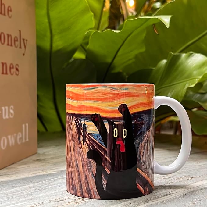 Famous Art Paintings Funny Cat Coffee Mug for Artist Art Lover Teacher Cat Lovers, Famous Picture Classic Vincent Aesthetic Canvas Mug Birthday Gift for Women Man (The Scream) - Image 4