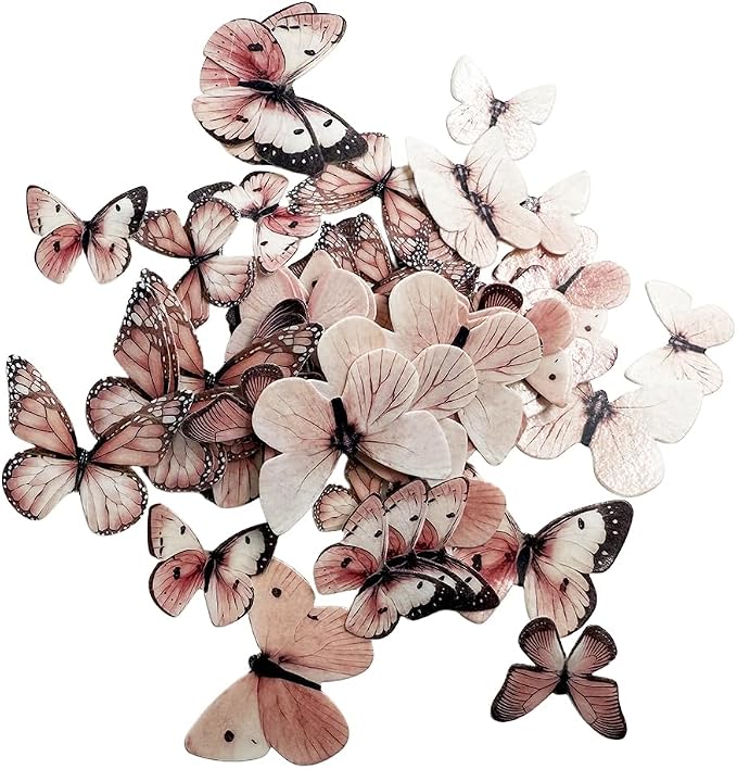 80-Piece Edible Wafer Paper Pink Butterfly Cake Decorations – Rice Paper Butterfly Toppers, Icing Decor for Birthday Cakes, Cupcakes, Cookies, and Desserts – Pastel Pink Theme by Kuting