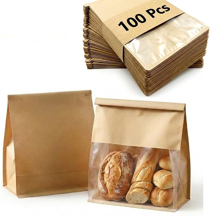 100 Pack Eco-Friendly Kraft Paper Bakery Bags with Clear Window, Reusable Tin Tie Tab Lock for Sealed Freshness, Baked Goods Packaging for Gifting and Bake Sale Large(8.7 * 11 * 4.3Inches) - Image 7